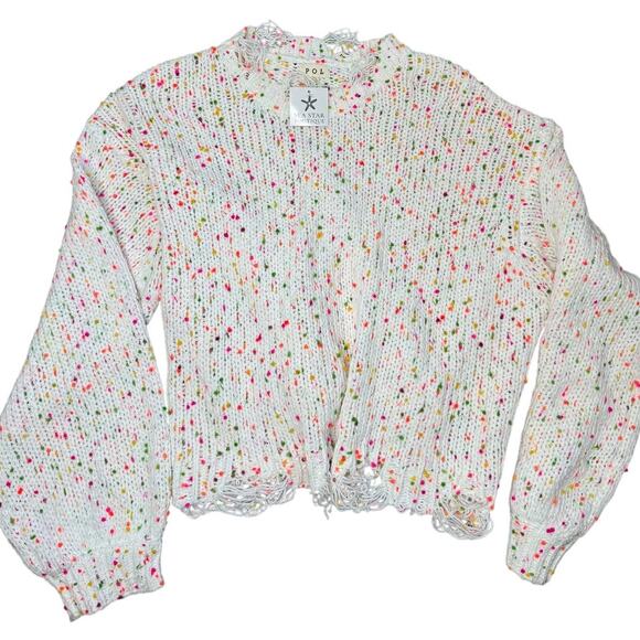 POL Sweaters - POL Confetti Knit Sweater Sea Star Boutique Fringe Hem Chunky Cozy Size L NWT
